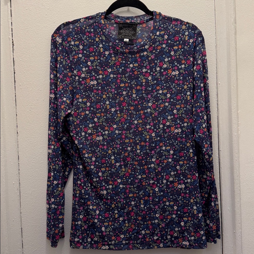 Johnny Was Mesh Floral Long Sleeve Top